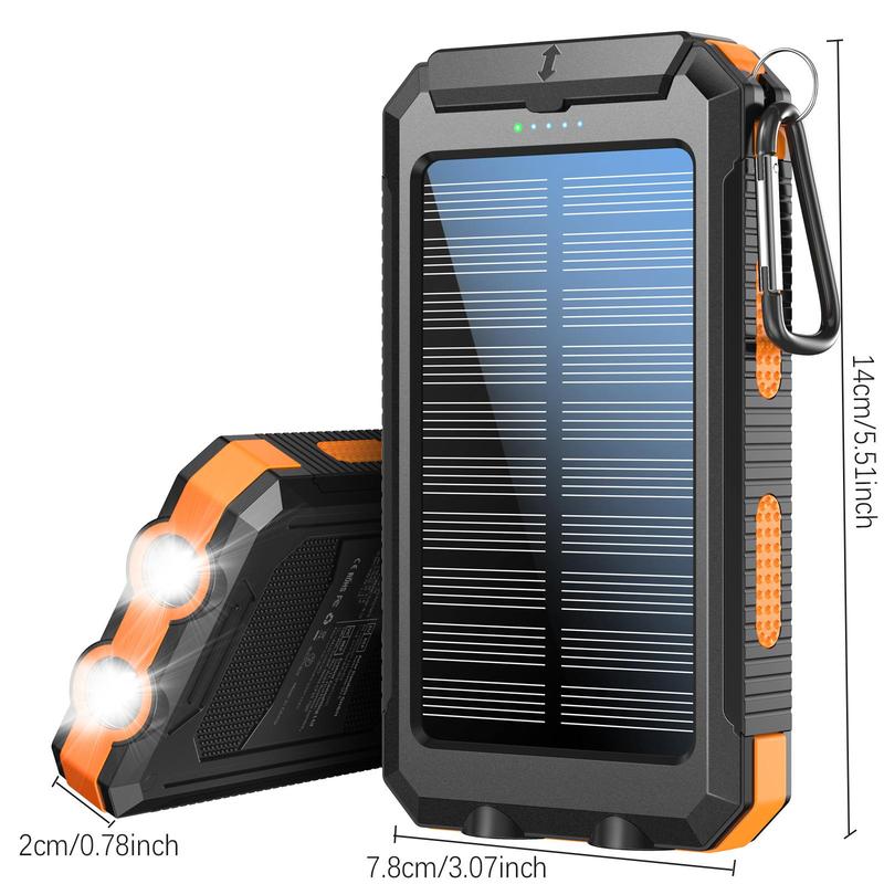 10000mAh Solar Power Bank, Dual USB Output Port Waterproof Power Bank with LED Light, Solar Phone Charger for iPhone & Android, Stocking Fillers Gift, Travel Gadgets, Electronics Accessories 2