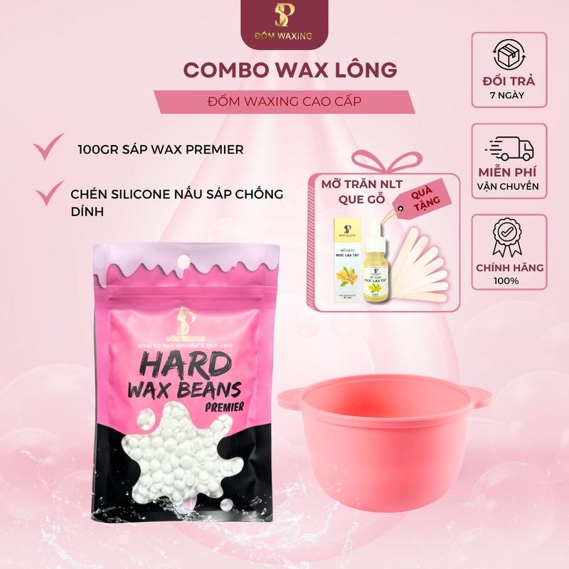 [Tặng 10ml Mỡ Trăn] Combo Sáp Wax Lông ĐỐM WAXING Túi 100gr Và Chén Nấu Sáp Silicone Chống Dính Kèm Que Gỗ Phết Sáp Chuyên Dùng Wax Lông Toàn Thân Waxing Cạo Râu Nữ Women