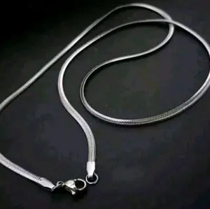 Kalung titanium pipih, silver stainless