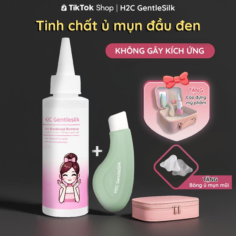 Tinh Chất Ủ Mụn Đầu Đen & Cây Đẩy, Ủn Mụn Đầu Đen - An Toàn Cho Da - Combo Chăm Sóc Da Mụn Đầu Đen H2C GentleSilk - Tặng Kèm Cốp Đựng Mỹ Phẩm Và Bông Ủ Mụn Mũi Khi Mua Combo