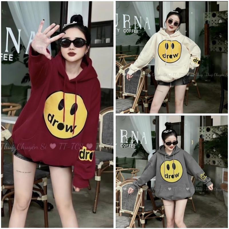 TN3 ÁO NỈ HOODIE LÓT BÔNG FORM RỘNG IN HÌNH MẶT CƯỜI DROW DÀY DẶN THU ĐÔNG ÁO HOODIE NỈ NAM - NỮ
