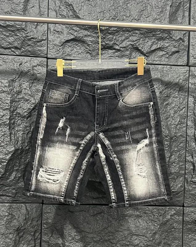 Quần short nam Đen loang xước nhẹ chất vải jean phối vảy sơn chuẩn form Menswear Pants Có Túi 5
