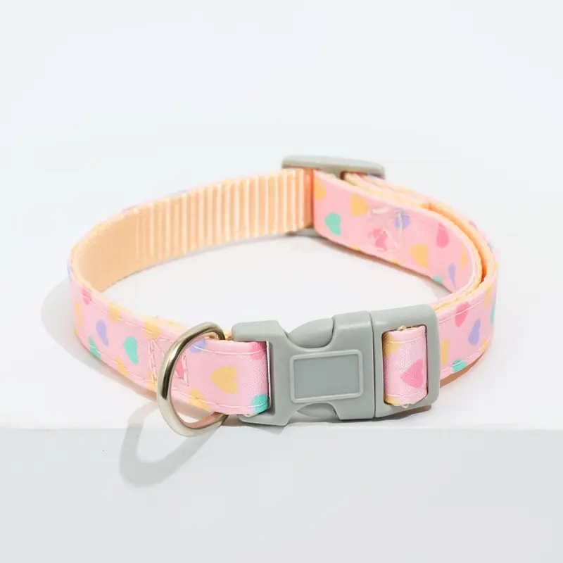 Colorful Heart Pattern Pet Collar with Buckle, 4 Counts/set Adjustable Pet Collar, Cute Pet Collar for Small Cats Dogs Outdoor Walking Running 3