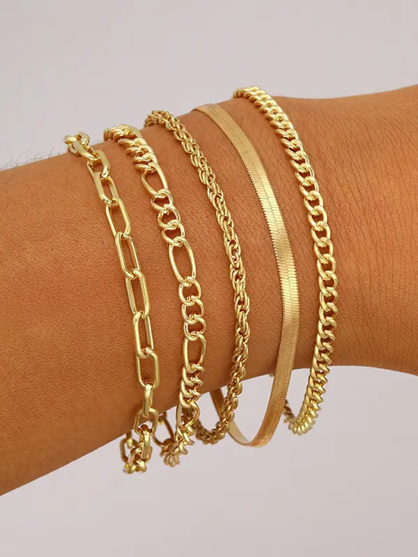 5pcs/set Street Fashion Chain Stack Bracelet for Party, Twist Design Hand Jewelry for Girl Boys, Elegant All-match Fashion Accessories for Daily Wear Valentine's Day Gift 2