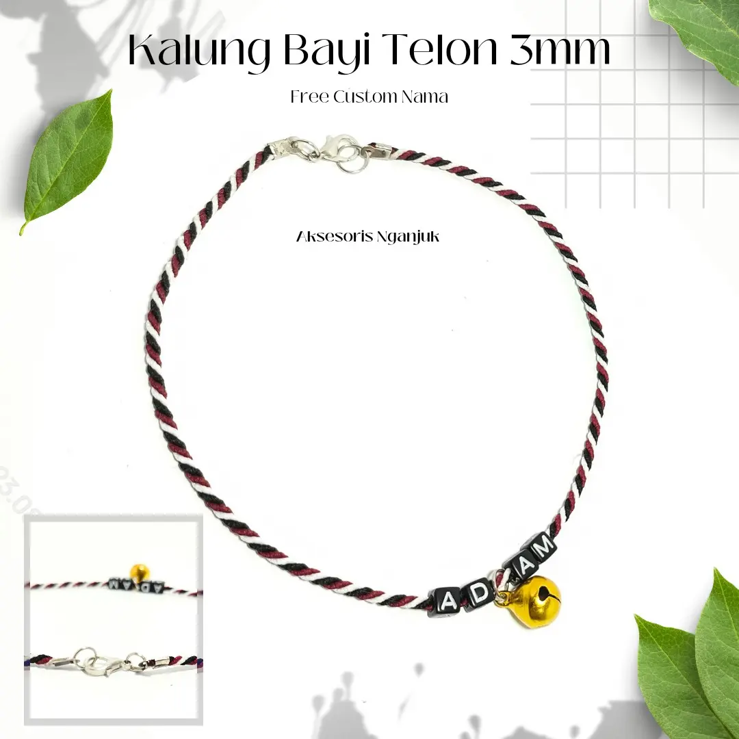 Kalung Bayi Telon Tebal Benang 3 mm FREE Custom Nama Aksesoris