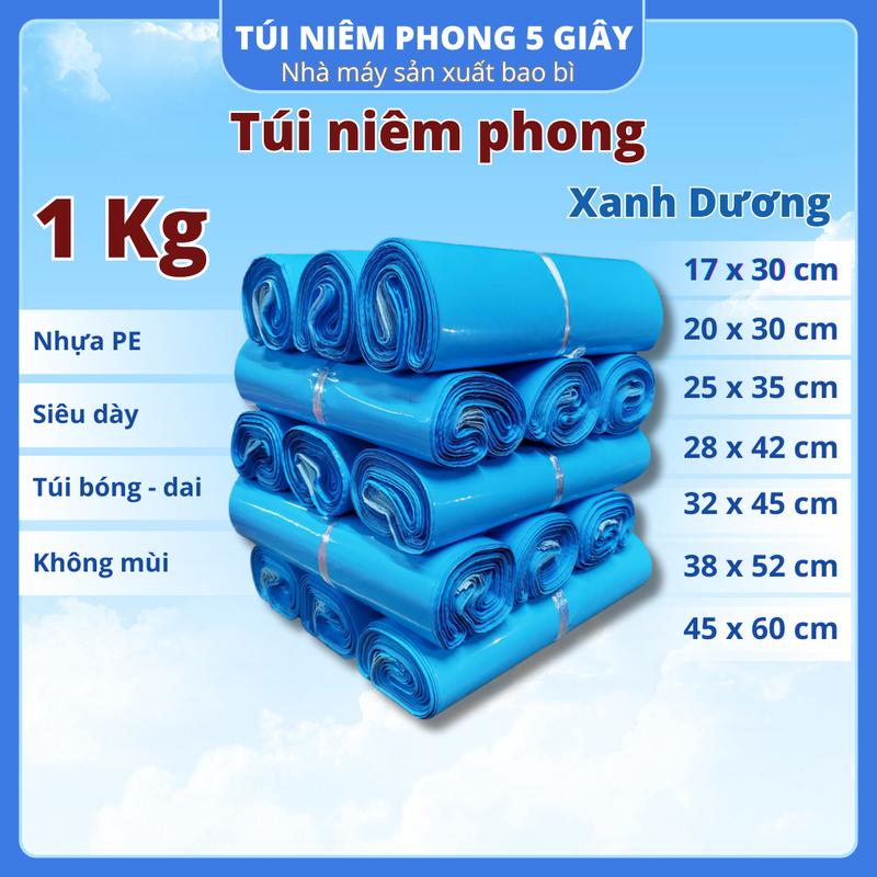 Túi gói hàng - túi niêm phong màu Xanh dương, chất liệu bóng dày, có keo dán sẵn - tuiniemphong5giay