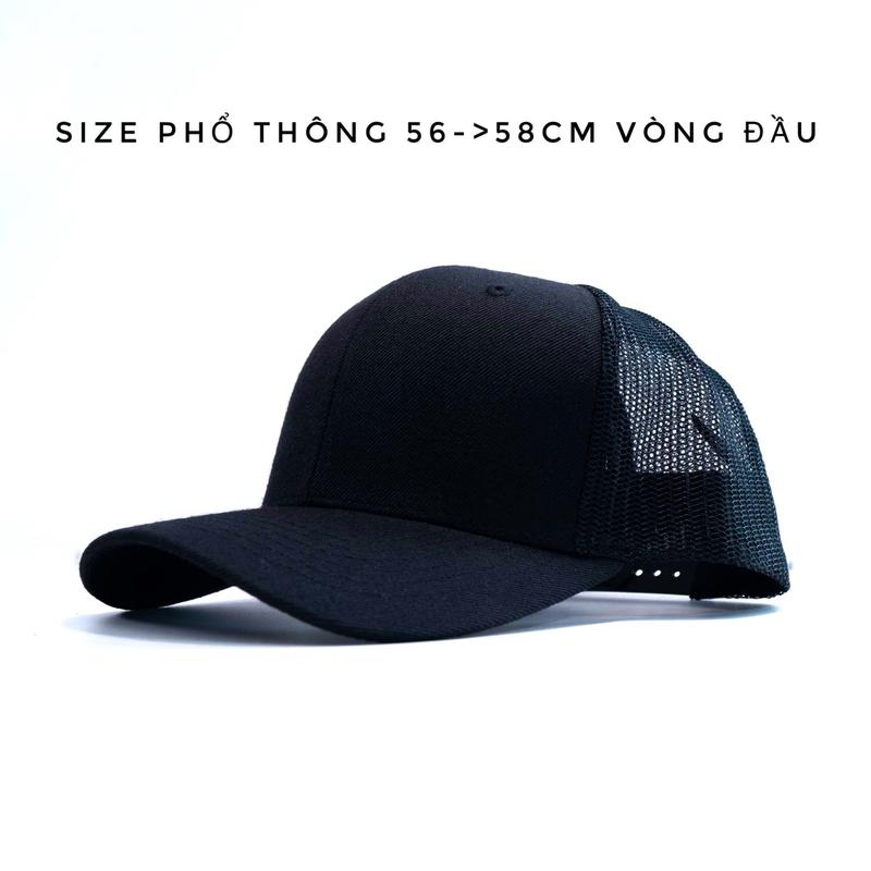[Size Phổ THông] Nón lưỡi trai trơn đen vải thô lưỡi thoáng mát chất lượng cao vòng đầu từ 56->58,5cm