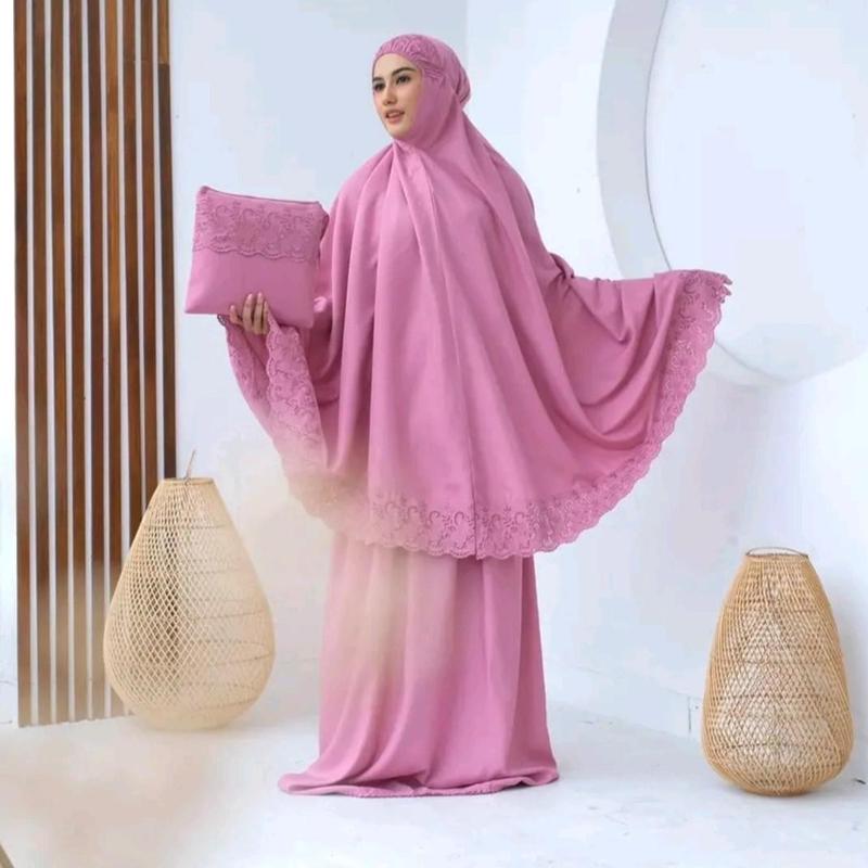 Abby's Mukenah Dewasa Siti Khadijah Bordir Bahan Katun Mikro Renda Bunga  Motif Premium Mewah Muslim Wanita mukena khadijah 4
