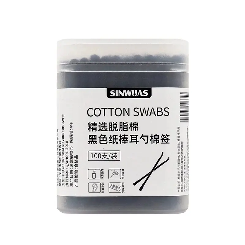 100PCS/box Black Double Head Cotton Swab Makeup Lipstik Cotton Buds Tip Stick Nose Ear Cleaning Health Care Tools Cosmetic Cleansing