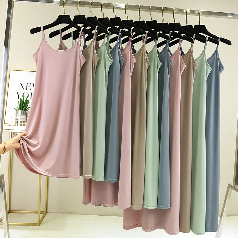 Modal Holder Inside Long Loose Anti-Transparent Lining Skirt White Bottoming Vest Big Size Dress Female Summer