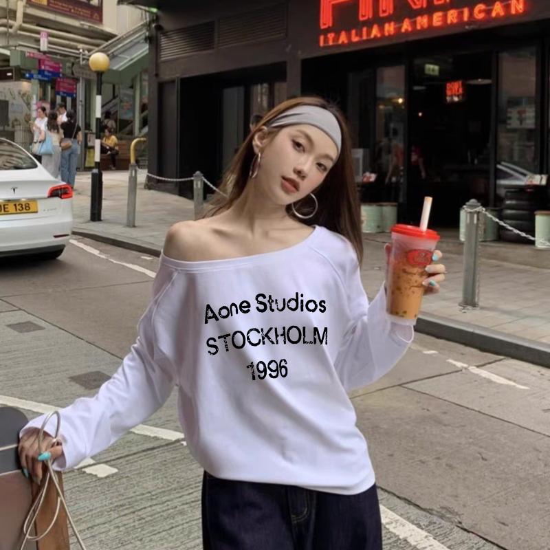 Product Introduction of Áo thun Dài Tay Nữ Lệch Vai In Hình ANHSTORE, chất 100% cotton 4 chiều cao cấp, phom rộng cá tính - Top Nữ - Women áo  lệch áo  ngang Nhung Cổ Tròn 20