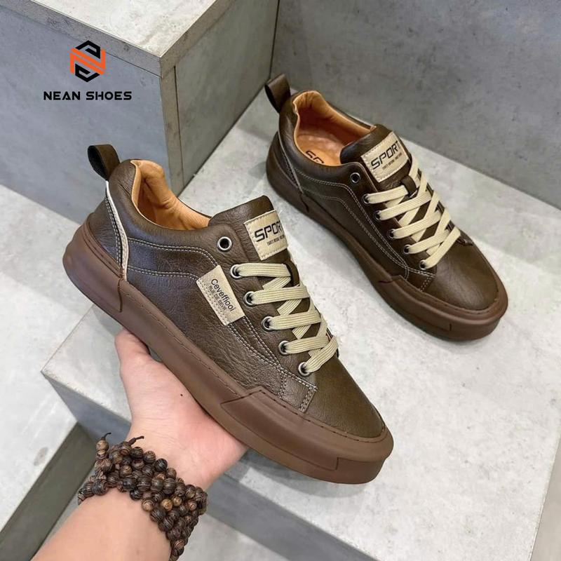Giày SNEAKER nam 4 màu cổ lửng da NAPPA  nâu,đen,kem bee,trắng đế cao su đúc