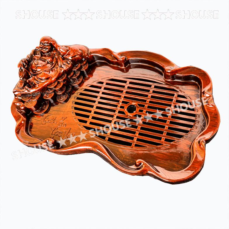 Khay Trà nhựa giả gỗ đựng trà nước ấm chén tách bình trà đẹp cao cấp màu trắc đỏ