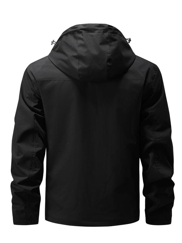 Men's Solid Zip Up Detachable Hooded Jacket, Regular Fit Casual Long Sleeve Outerwear for Fall & Winter, Men's Clothes for Daily Wear 4