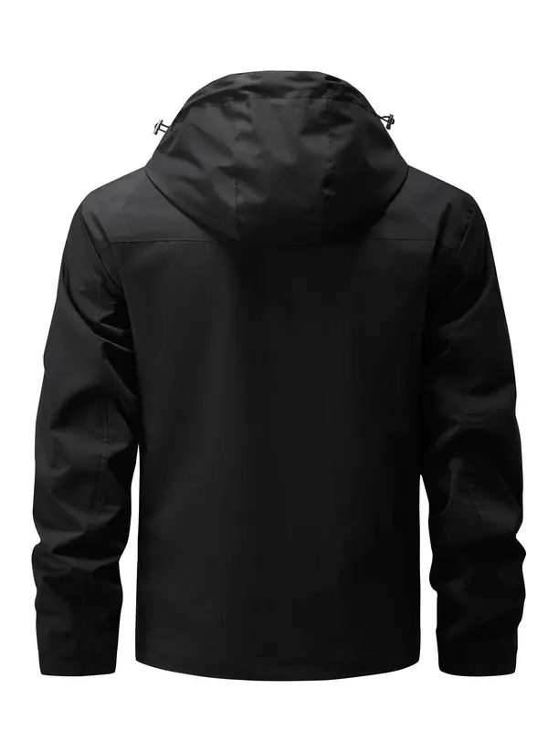 Men's Solid Zip Up Detachable Hooded Jacket, Regular Fit Casual Long Sleeve Outerwear for Fall & Winter, Men's Clothes for Daily Wear 4