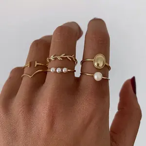 cincin set 6 pcs pearl leaf set ring jci067