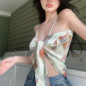 Sweet and Spicy Tie-Dye Camisole for Women, New Summer Triangle Scarf Decoration, French Design Short Top for Beach Vacation