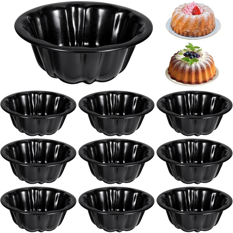 10Pcs 4 Inch Mini Fluted Tube Cake Pan Mini Flan Molds Pan, Carbon ...