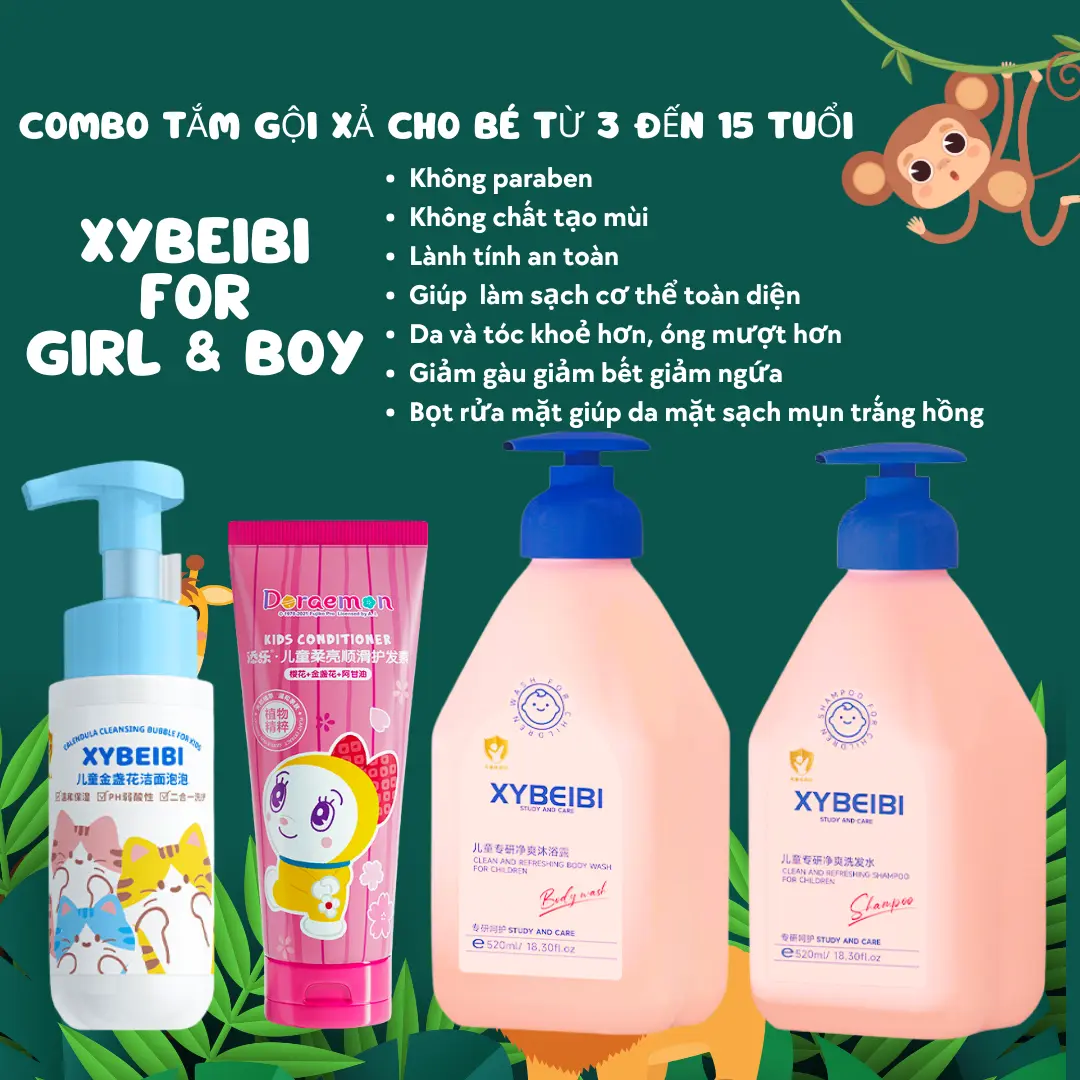 Combo dầu gội, đầu xả, sữa tắm, sữa rửa mặt, kem đánh răng cho be gái và bé trai từ 3 đến 15 tuổi dầu  gội dầu  gội mùi phấn suatam treem