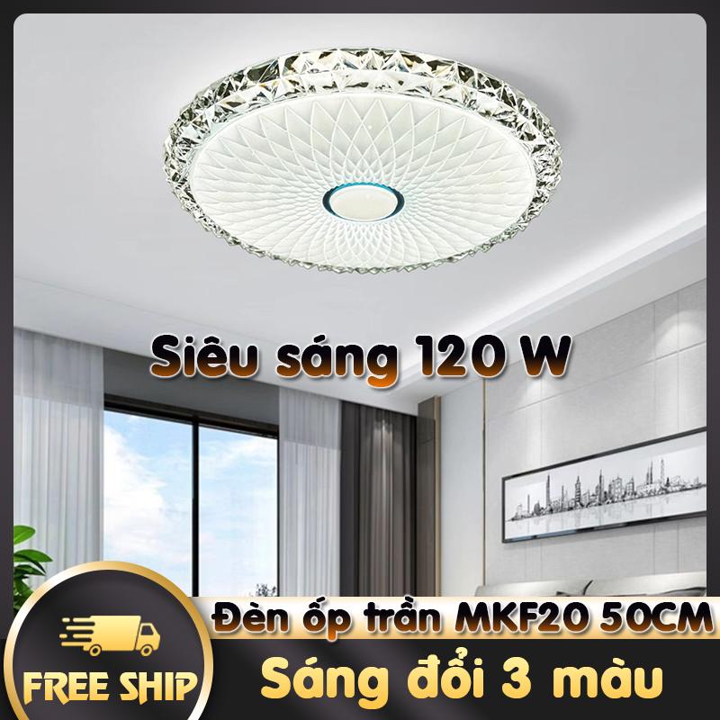 Đèn led - đèn ngủ ốp trần trang trí phòng ngủ, đèn trang trí phòng khách siêu sáng 120W đèn ốp trần sáng đổi 3 màu 50cm MKF20 Trin Decor