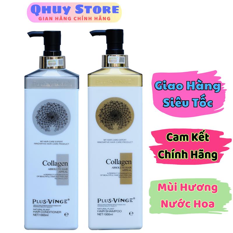 Cặp Dầu Gội xả Collagen VINGE PLUS 1000ML - Ngăn rụng tóc phục hồi tóc hư tổn - Hương Nước Hoa - Không chứa silicon chất lỏng có nguồn gốc tự nhiên Tea Trà