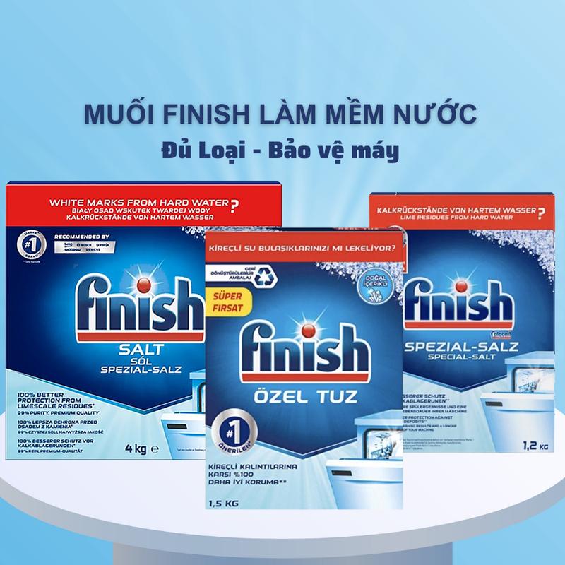 Muối rửa bát Finish 4kg, 1.5kg, 1,2kg, Muối finish cho Máy rửa bát, Muối rửa chén finish, Muối làm mềm nước Finish Làm Sạch