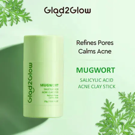 Glad2Glow Real Mugwort Clay Mask Stick Salicylic Acid Anti Pores & Acne Cleansing Masker face mask skincare (25g)