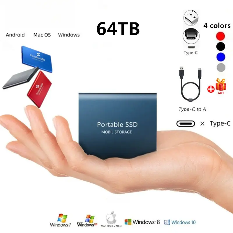 64TB New Mobile Solid State Drive USB3.1 Type-C 32TB16TB 8TB Flash 4TB 128GB 64GB Mini sdd High Capacity