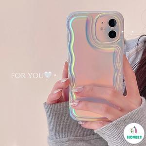 Dreamy Shiny Gradient Laser Wave Frame Phone Case Compatible for IPhone 15 14 13 12 11 Pro Max X Xs Matte Shock Resistant Soft TPU Back Cover