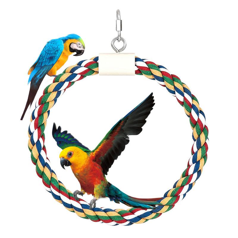 Pet Bird Parrot Cotton Rope Circle Ring Stand Hanging Swing Cage ...