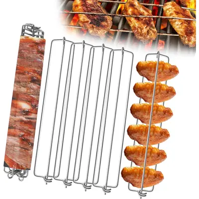 Oven Safe Rib Rack 2-Pack Stainless Steel BBQ Grill Rib Racks - 6 Slot ...