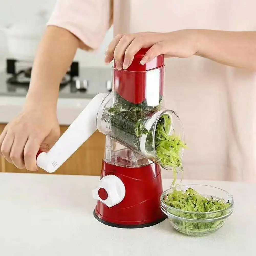 Manual Vegetable Chopper, 1 Set 3 in 1 Rotating Vegetable Cutter with Blades & Container, Multifunctional Vegetable Slicer, Kitchen Fruit Mango Slicer