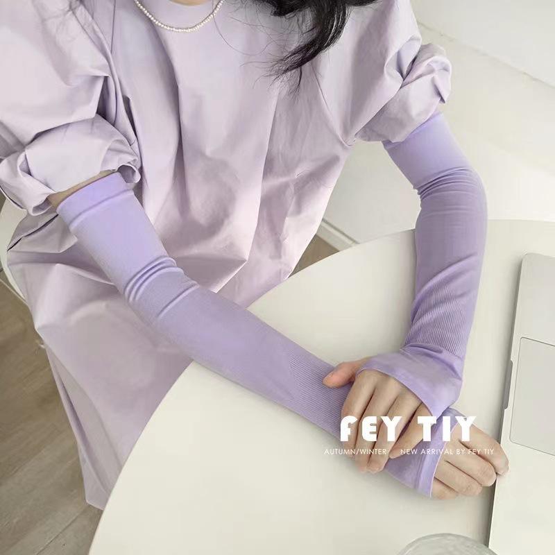 Găng tay chống nắng dài tay loại dày trơn không logo mặc mát chống UV UPF50+ chất liệu vải mềm mịn Voi Len Nam Voan