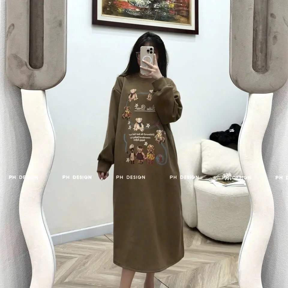 Váy phông dài tay Nữ Cổ Tròn