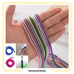 TSA (COD) Pelilit Kabel Spiral Warna Metalic 150Cm Pelindung Cable Hp Charger Universal Cord Protector Color Lilitan Kabel Headset Murah Handphone Plastik