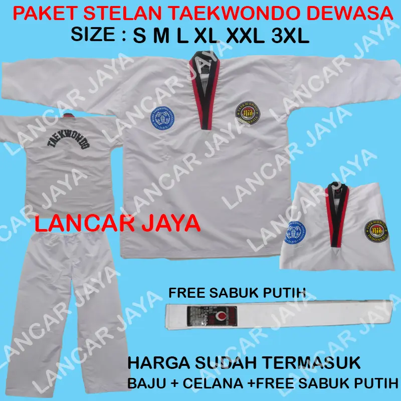 BAJU TAEKWONDO KRAH HITAM MERAH BELADIRI DEWASA FREE SABUK PUTIH 1