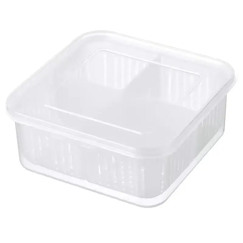 Kotak Penyimpan Segar, Reka Bentuk Daun Bawang, Pelbagai Petak, untuk Dapur dan Peti Sejuk, Dimeterai, dengan Saliran dan Penutup, Kotak Penyimpanan Berpetak, Empat Petak