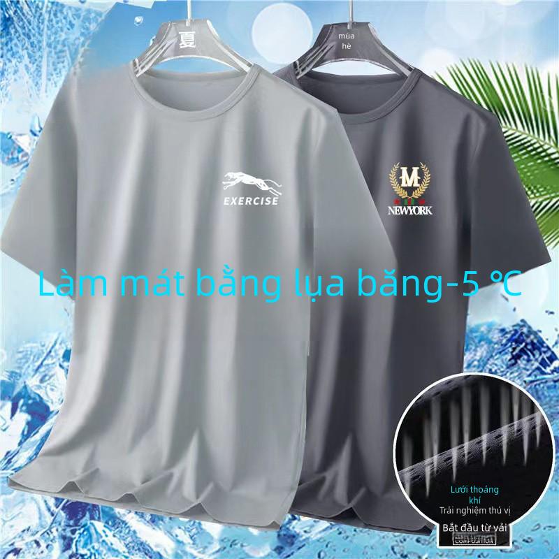 Áo Thun ngắn Tay Lụa Lạnh Dành Cho Nam Giới, Dáng Rộng Vừa Vặn, Trang Phục Mùa Hè, Lưới Thoáng Khí, Thiết Kế Chữ Cái, Phong Cách Thể Thao Ngầu Lớp Cơ Sở 0