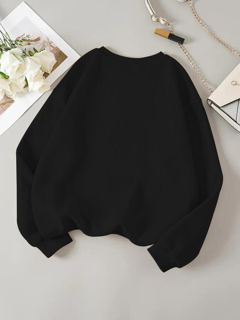 Product Introduction of Women's Letter Print Drop Shoulder Sweatshirt, Casual Long Sleeve Round Neck Pullover for Daily Wear, Ladies Clothes for All Seasons 17