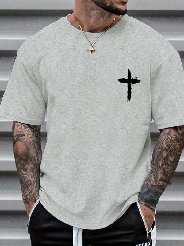 Men's Graphic Print Round Neck Tee, Regular Fit Casual Short Sleeve T-shirt for Summer, Men's Top for Daily Wear 1