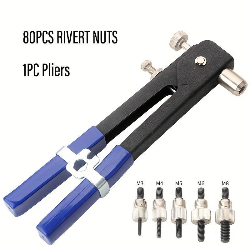 Product Introduction of M3/M4/M5/M6/M8 Nuts with Plier, 99pcs/set Hand Riveter with 5 Type Converters, Multifunctional Hand Riveter, Professional Hand Tool for Home & Office 3