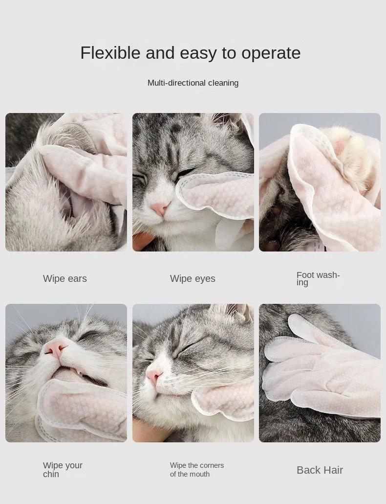 Product Introduction of Pet Wash Free Glove Cleaning Pet Stain Remover Wipes Disposabl Cleaning Massage Grooming No-wash Wipes for Dogs & Cats Supplies 17