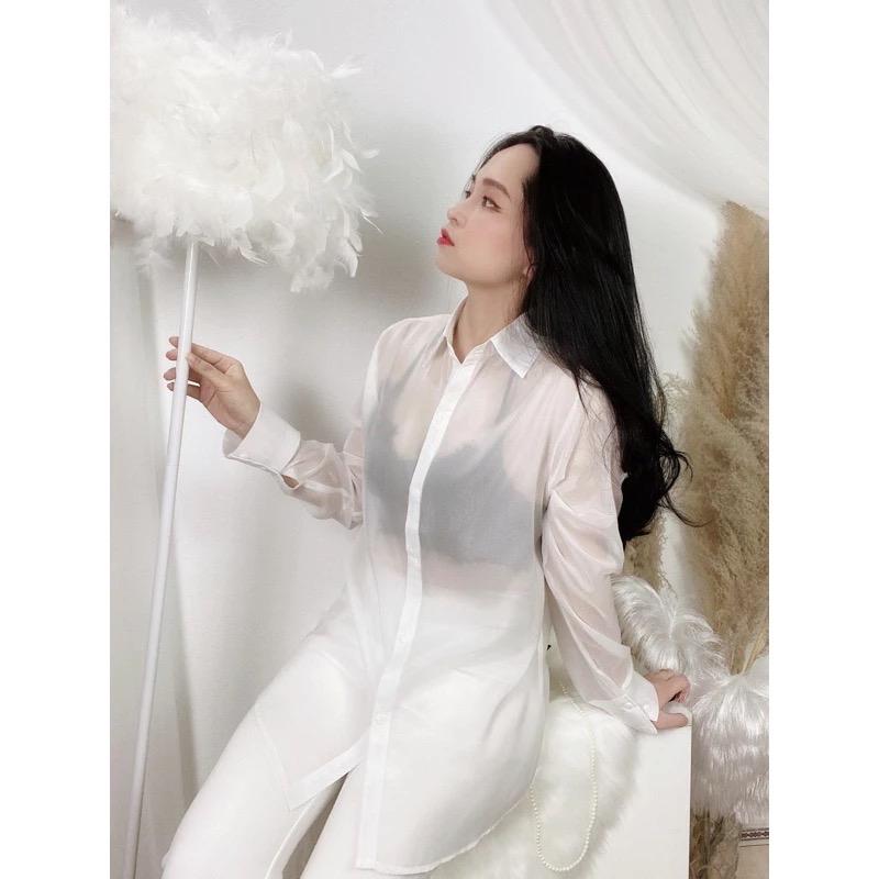 Áo Sơ Mi Nữ Công Sở, Chất Lụa von sọc, Form dài dấu quần, phong cách Hàn Quốc. 4