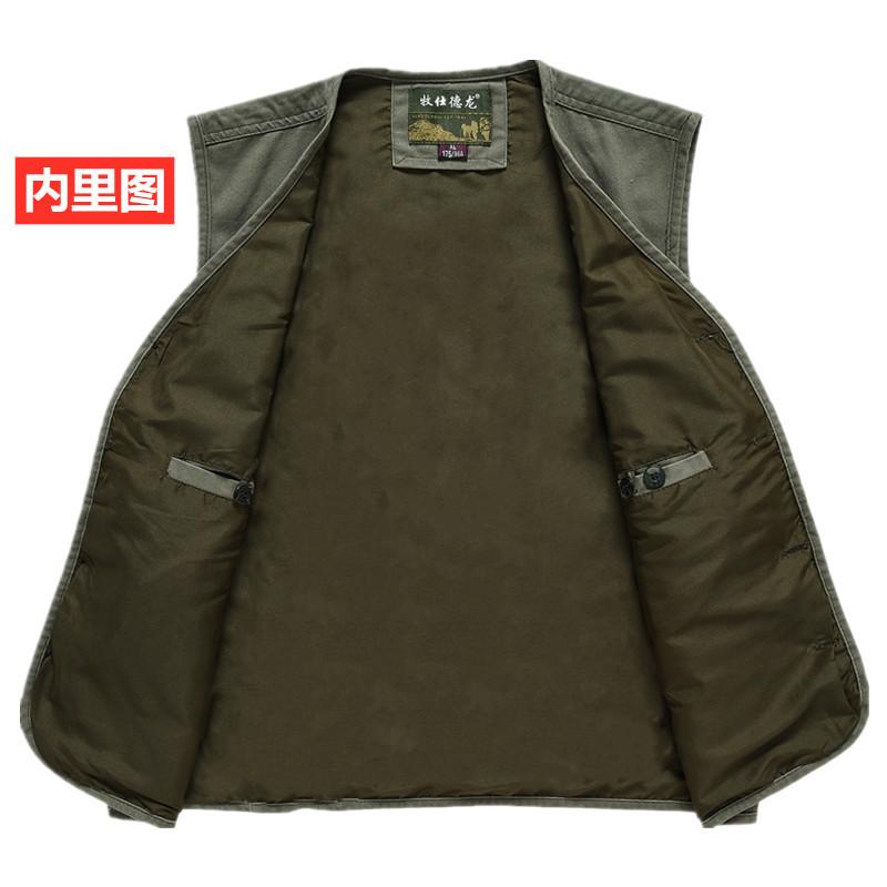 Product Introduction of Spring and Autumn Pure Cotton Men's Vest Middle-Aged and Elderly Hurdle Vest Jacket Men's Dad Button with Buttons Multi-Pocket Vest Menswear Tops Lingerie Gilet Waistcoat Beige Plain Human Tropical 14