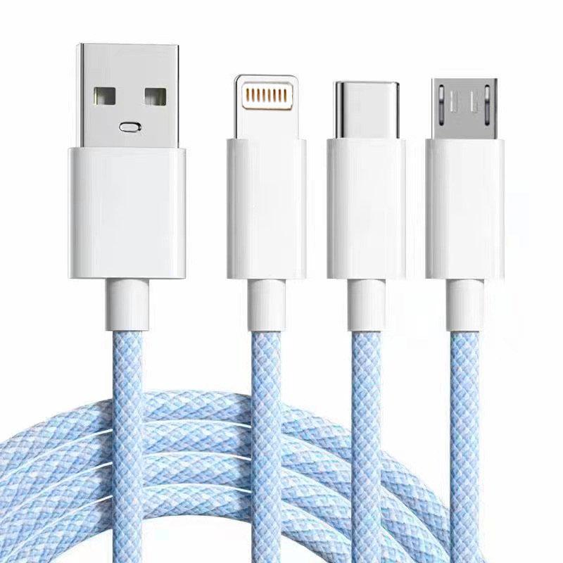Cáp sạc nhanh 3 trong 1 USB Type-C IOS Micro 1,2M màu xanh dương, cáp dữ liệu cho iPhone 14 Pro Max, Samsung Galaxy A21, Huawei, Xiaomi, Vivo, OPPO sạc ip 14 Phụ Kiện Sạc Điện Thoại