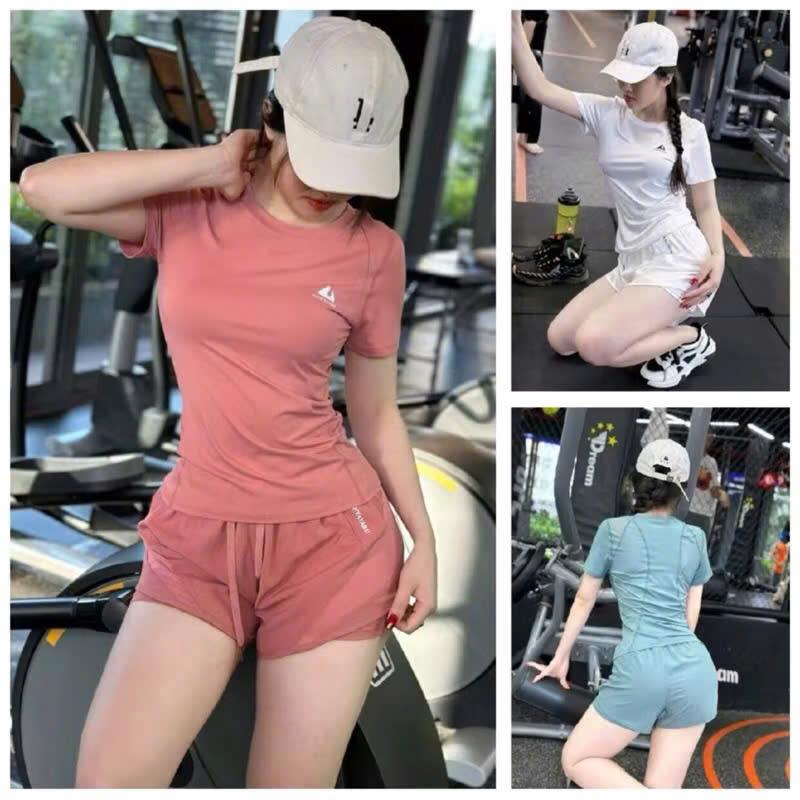 Bộ Tập Gym Yoga Nữ Áo Cộc Phối Lưới Thông Thoáng và Quần Đùi 2 Lớp Có Túi Khóa Sườn - Chất Mát Co Giãn B10