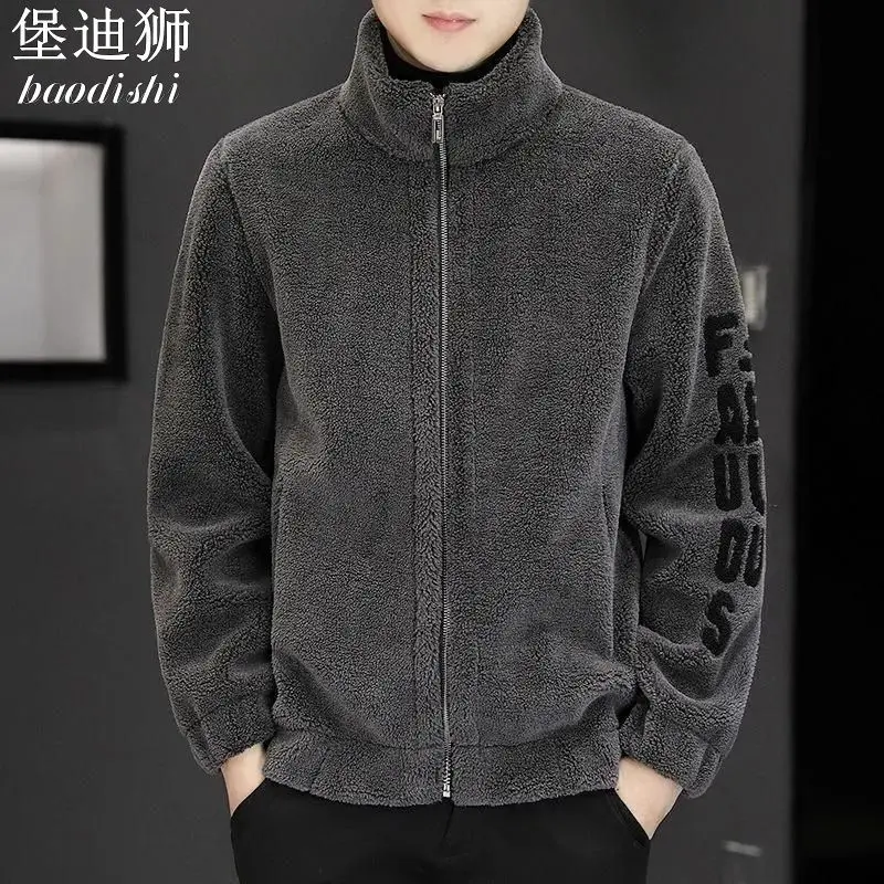 Áo Khoác Len Cừu, Dành Cho Nam Giới, Mùa Thu Và Mùa Đông, Lót Lông Cừu, Dày Và Rộng, Phong Cách Thường Ngày Cổ Chân Đế Hợp Xu hướng Quần Áo Nam, Thời Trang, Hàng Mới Về Menswear Jacket 3