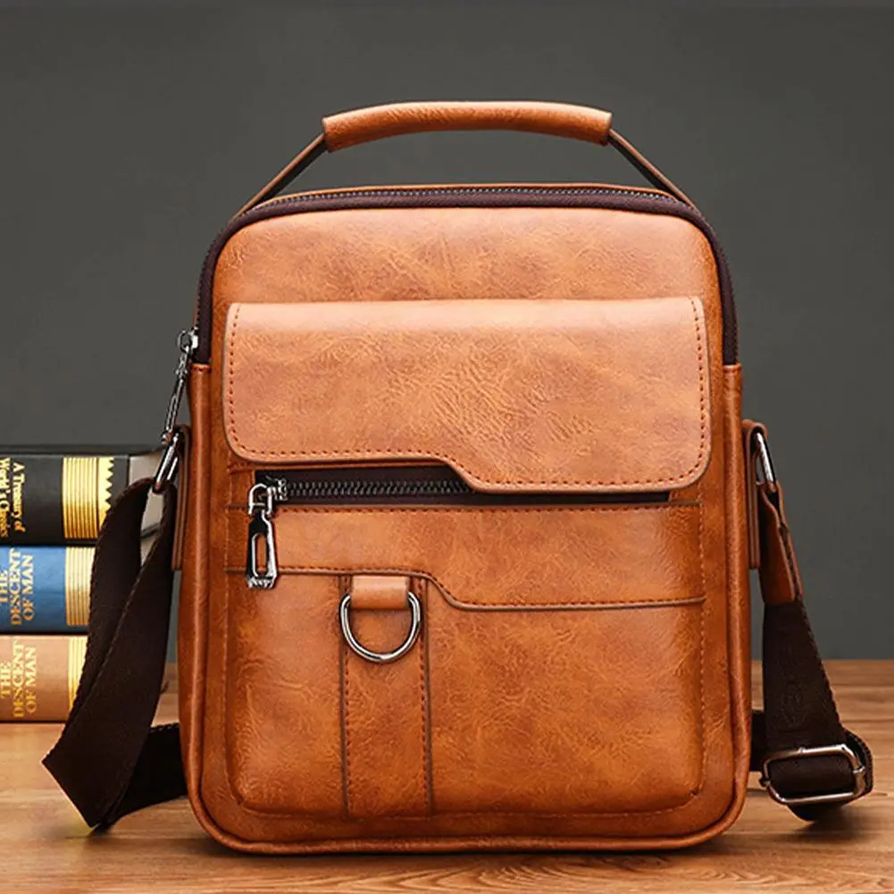 New Men Messenger Bag PU Leather Retro Large-capacity Shoulder Bag Men Fashion Business Handbag Travel Backpack