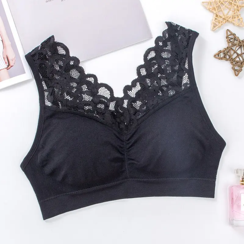 ᵖGˡiͣʸrl Bra Push Up Seamless Tanpa Kawat / Pakaian Dalam BH V neck Hiasan Renda Motif Bunga / Celana Legging YOGA Sport Olahraga GYM / Bralette Renda / Setelah Olahraga Wanita 1036 3