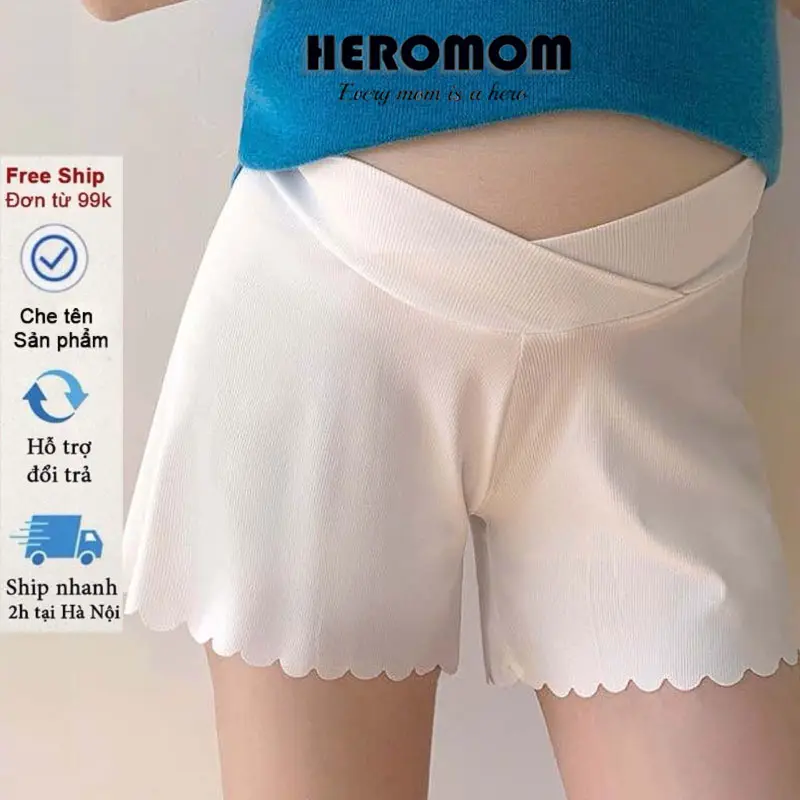 Quần đùi bầu mặc trong váy Thun Tăm Lạnh thiết kế cạp chép có viền sang trọng bigsize Heromom